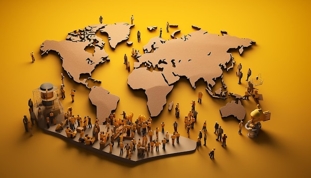 People forming a big group over a world model International migrants day a globe 3D illustration