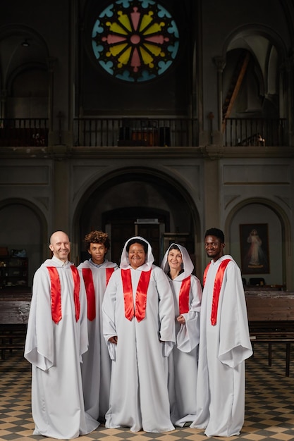 People from church choir standing in church