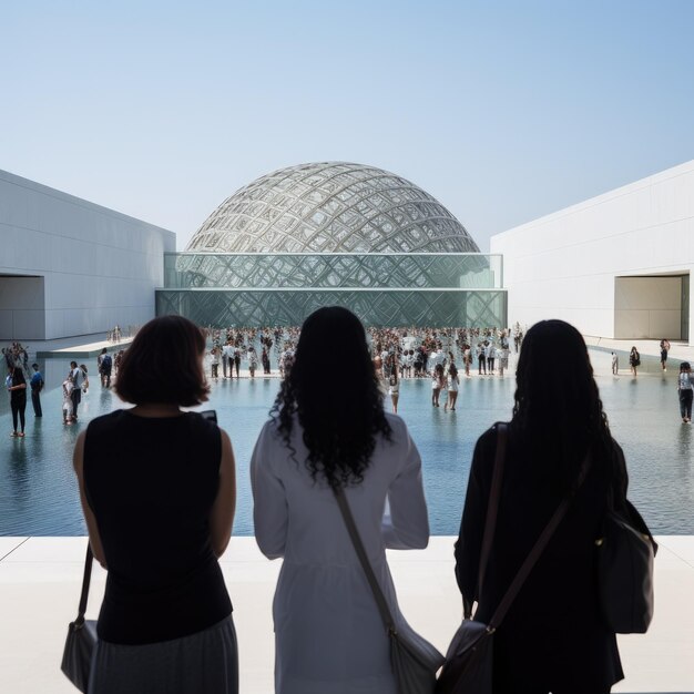 Photo people in front of the louvre in abu dhabi