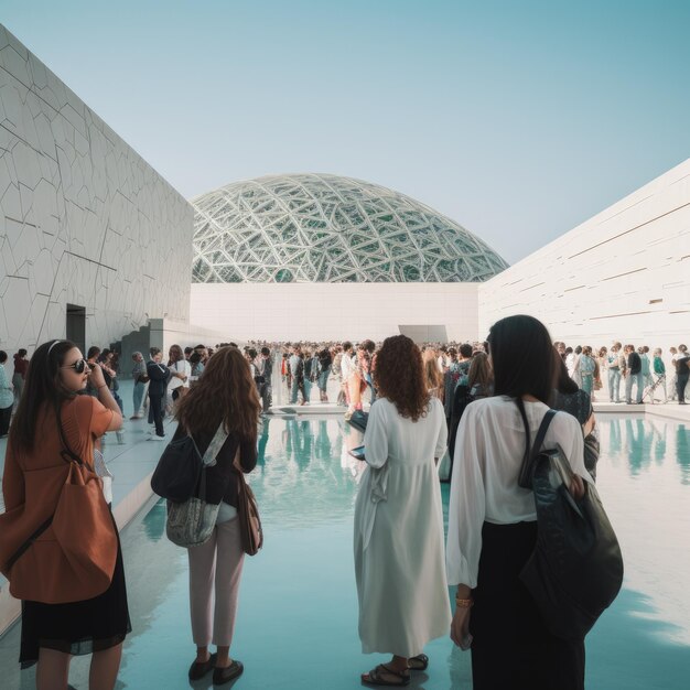 people in front of The Louvre in Abu Dhabi