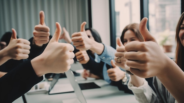 People giving a thumbs up at a conference table