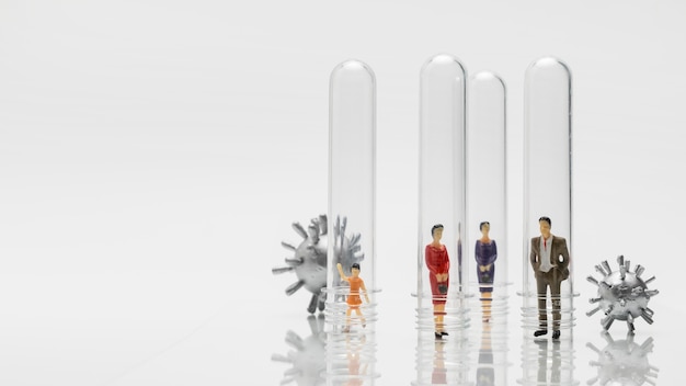 People in glass tubes during the coronavirus pandemic for prevention