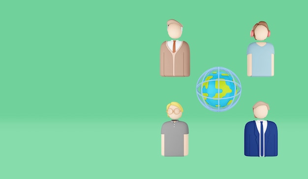 Persone rete globale comunicazione online immagine di rendering 3d del personaggio dei cartoni animati stilizzato