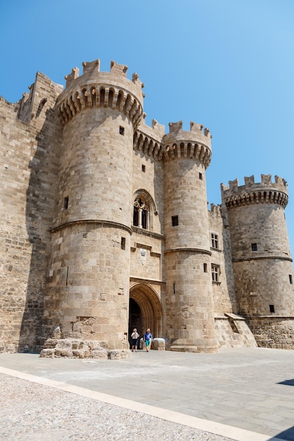 People at Grand Master Palace in medieval city of Rhodes Rhodes island Greece