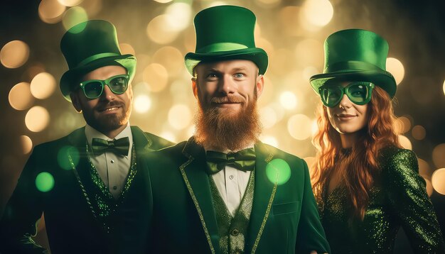 People in green suits and hat concept StPatrick s Day