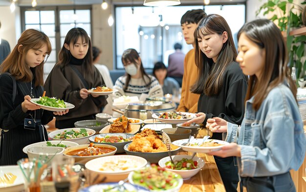 사진 그룹 케이터링 뷔페 음식 레스토랑의 실내