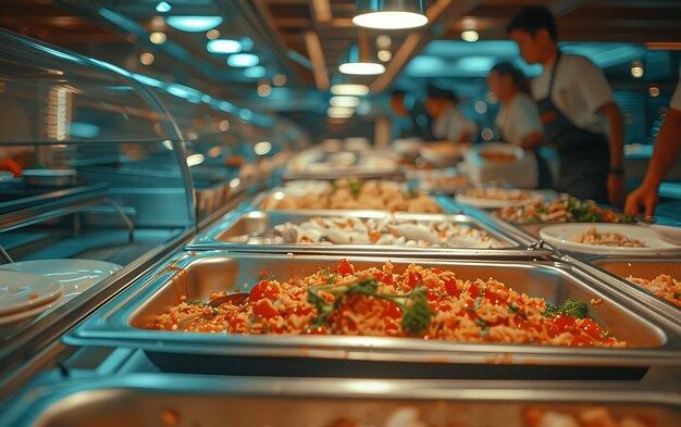 People group catering buffet food indoor in restaurant