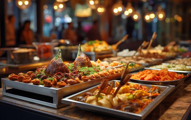 People group catering buffet food indoor in restaurant