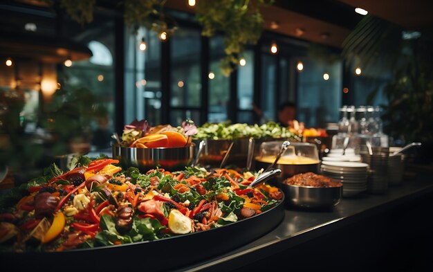 People group catering buffet food indoor in restaurant