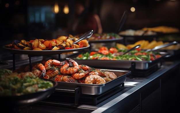 People group catering buffet food indoor in restaurant