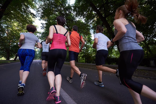 people group jogging, runners team on morning  training