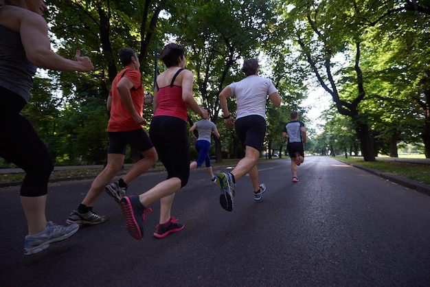 people group jogging, runners team on morning  training