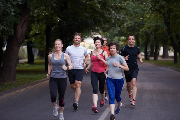 people group jogging, runners team on morning  training