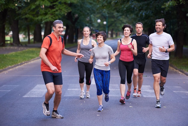 people group jogging, runners team on morning  training