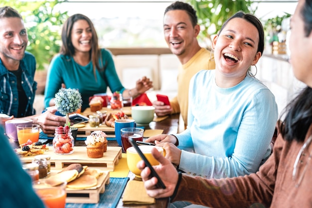 People group talking at coffee bar restaurant