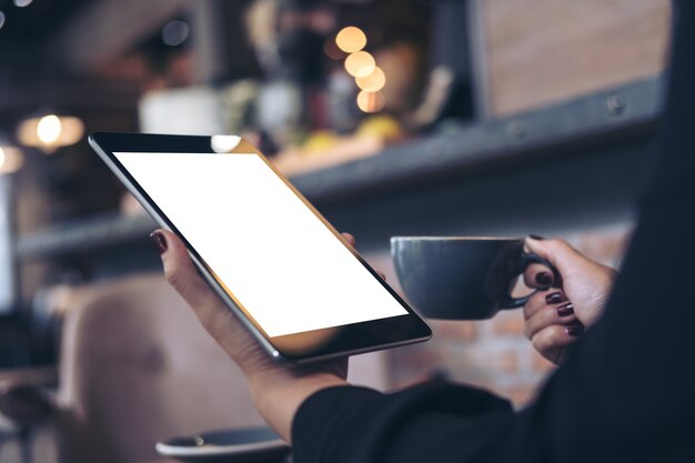 People hand using mockup tablet pc