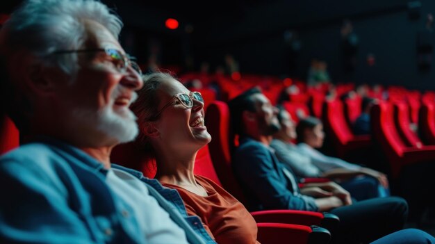 映画のプレミアを見ながら楽しんでいる人たち