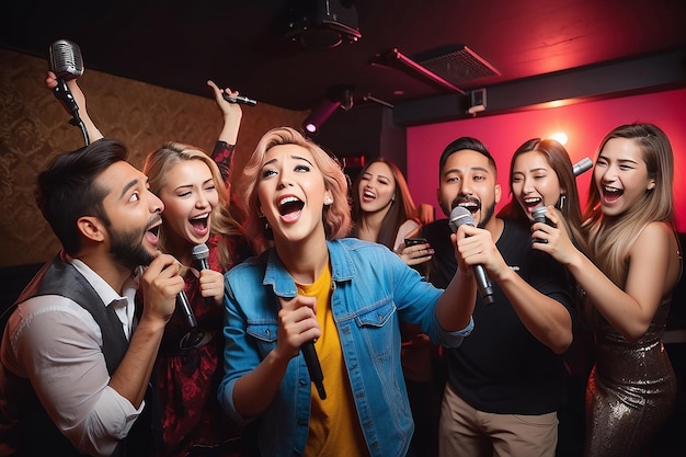 Foto gente che si diverte con il karaoke