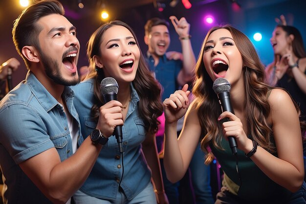 Foto gente che si diverte con il karaoke