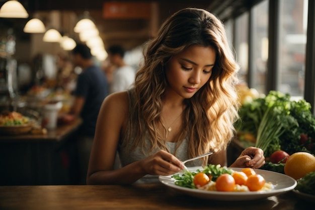 Foto le persone mangiano cibo sano c