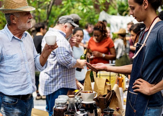 People at healthy local food festive