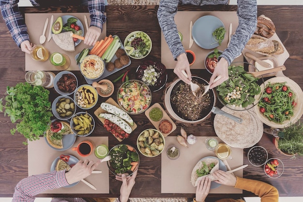 People at healthy vegetarian restaurant