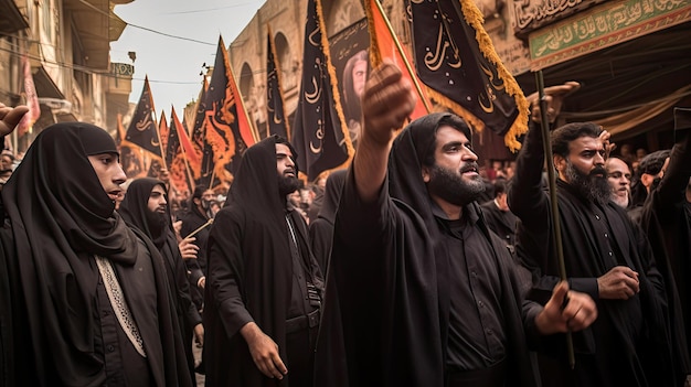 people hold a flag in a protest against the government.