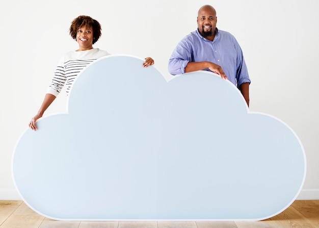 People holding a cloud icon