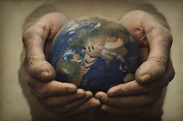 People holding the earth in their hands