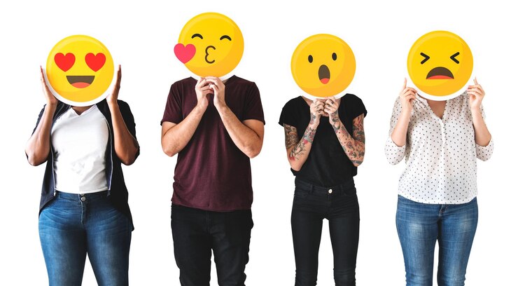 Photo people holding emojis png sticker transparent background