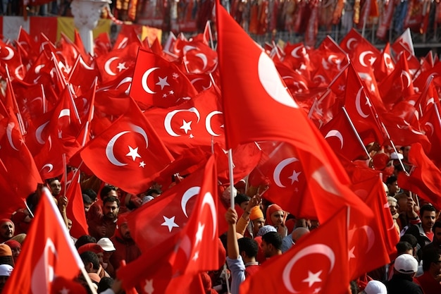 People holding flags that say turkey on them