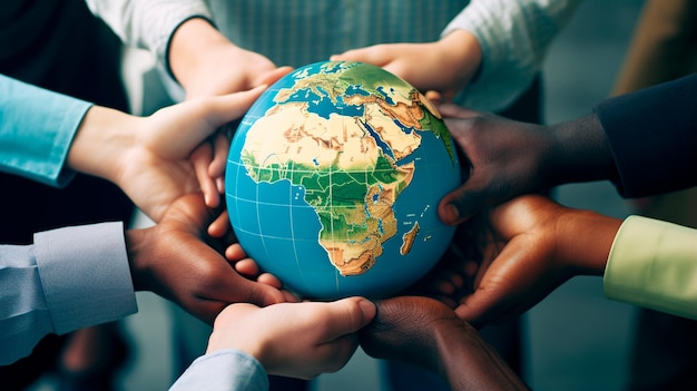 Photo people holding a globe in their hands