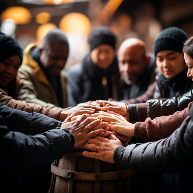 People holding hands teamwork concept