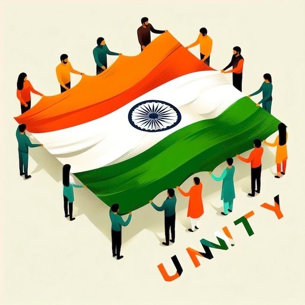 사진 인도 국기를 들고 손을 잡은 사람들 인도 독립기념일 개념