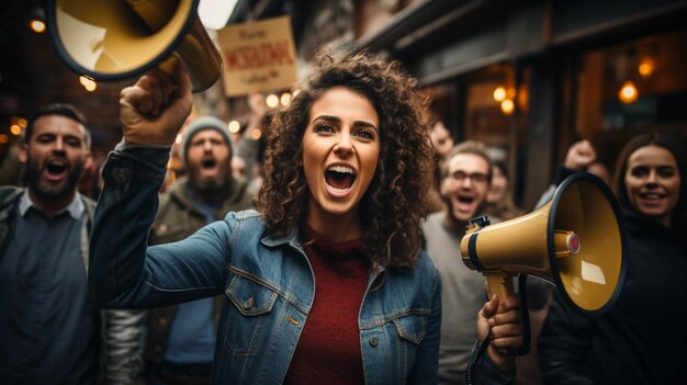 Photo people holding megaphones for marketing promotions