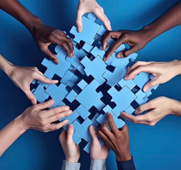 Photo people holding a puzzle piece