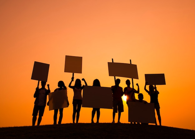 Photo people holding signs for strike