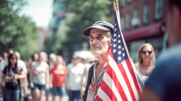 People holding the USA Flags celebrating July 4th Independence Day Generative Ai