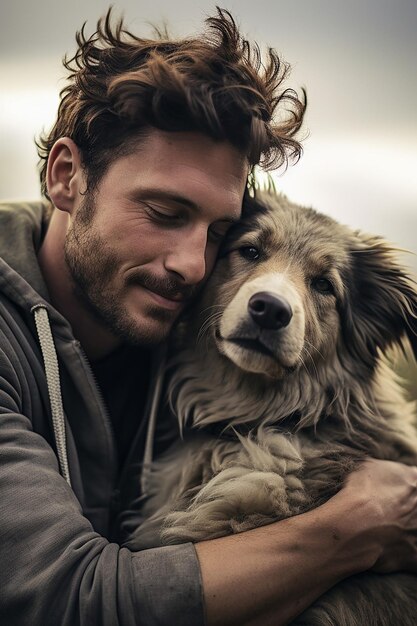 Foto persone che abbracciano i loro animali domestici nella giornata nazionale delle abbracci