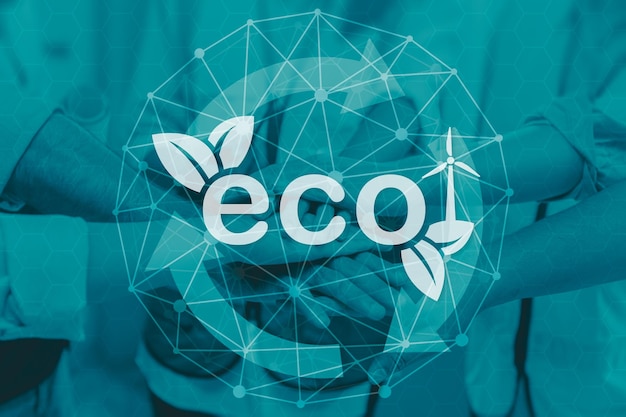 People join hand together with eco title for saving energy concept banner background