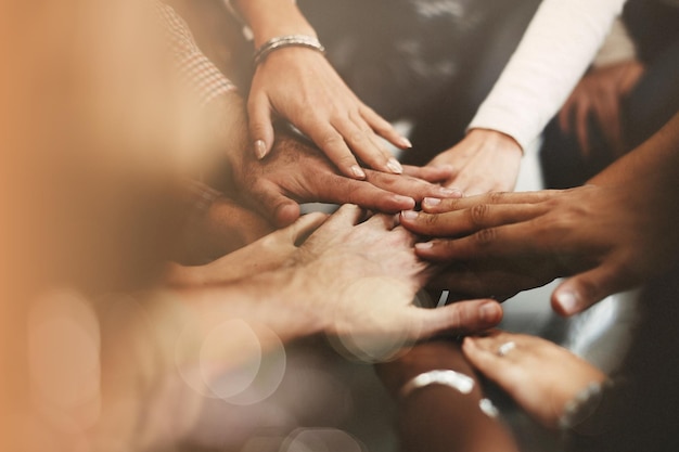 People joined hands for teamwork