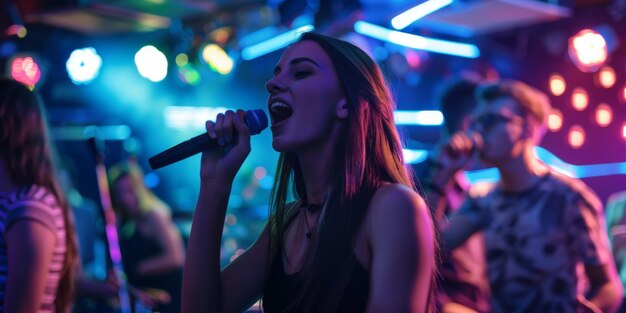 people in a karaoke bar sing Generative AI