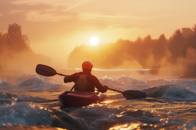 Photo people kayaking on a river generative ai