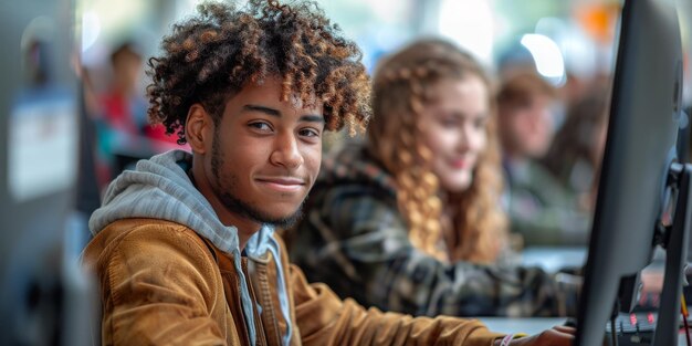 Foto persone che imparano una lingua durante corsi online utilizzando netbook e-learning istruzione concetto di apprendimento