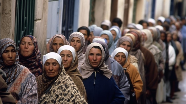 People line up in a line to vote.