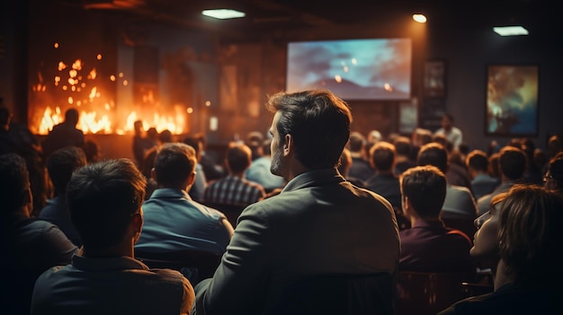 People listening to a conference in a meeting room.