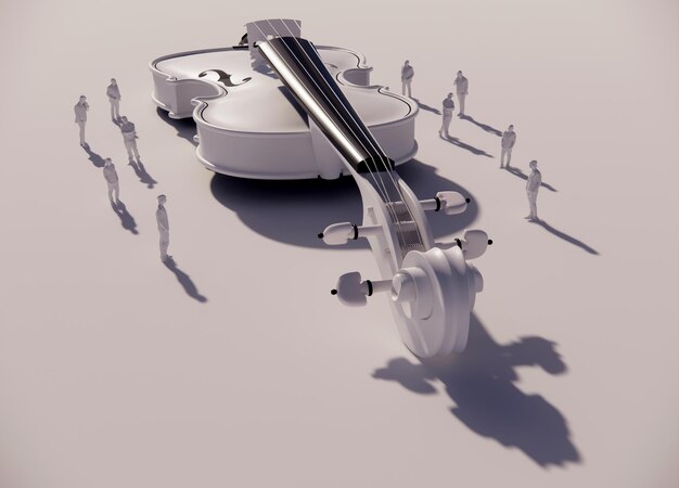 People looking at giant violin music concept