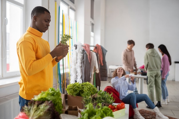 People meeting at a barter event to exchange goods