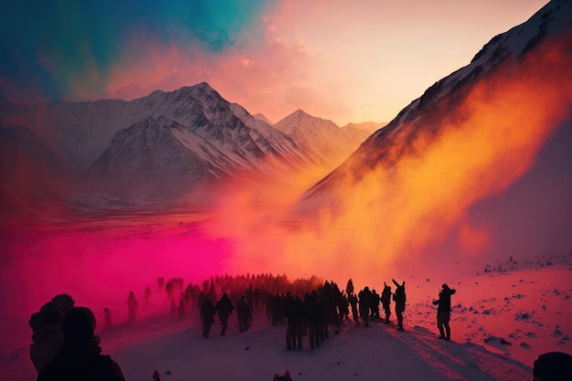 People in Nepal celebrating the holi festival Created with generative AI technology