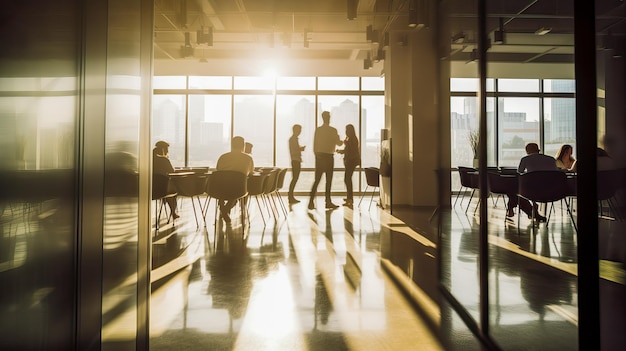 People in an office with a window behind them